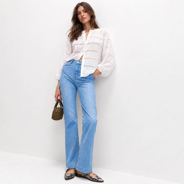 Womens Boot Cut Jeans High Waisted Slim Flare Shape - Light Denim