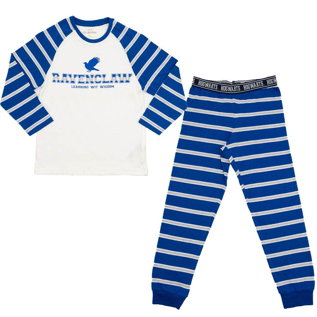 M&S Boys Pyjama Set Harry Potter Ravenclaw White and Blue Long