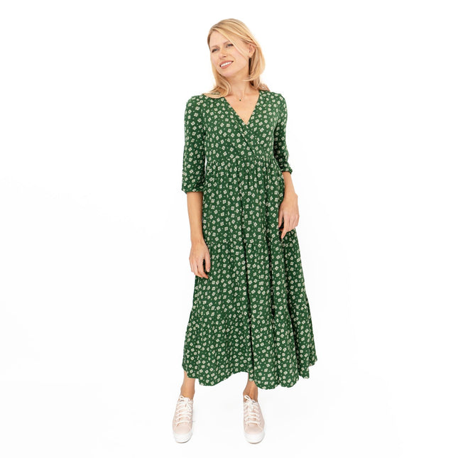 Seasalt Sky Branch Green Floral Jersey Midi Dress-Quality Brands Outlet-