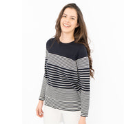 Wood On The Hill Women Long Sleeve Navy Striped Lightweight Jumpers