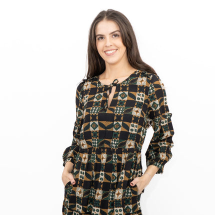 Seasalt Black Dearling Dress Tiered Patchwork-Quality Brands Outlet-