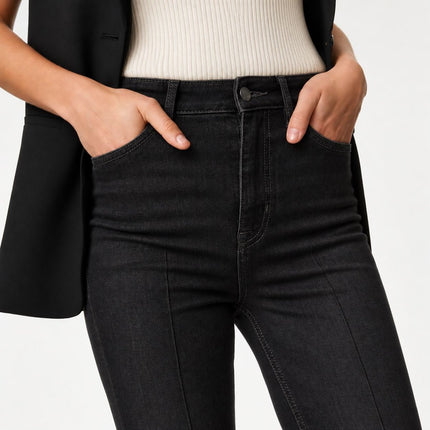 Womens Boot Cut Jeans High Waisted Slim Flare Shape - Black