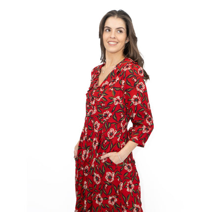 Seasalt Red Furled Flower Dress in Mary Rose Flo Print-Quality Brands Outlet-