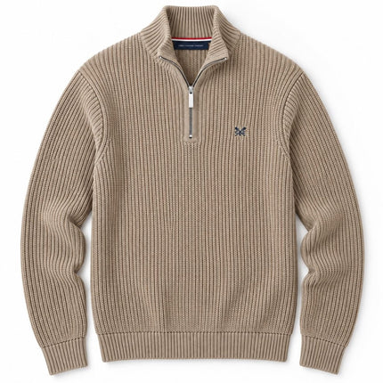 Mens Jumper Fisherman Rib Quarter-Zip – Sand Oatmeal-Quality Brands Outlet-