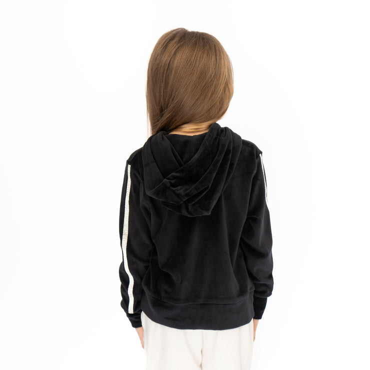 Lipsy Girl Kids Sequin Full Zip Black Velour Hoodies
