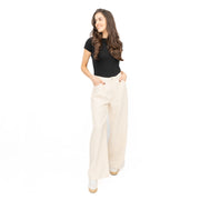M&S Linen Blend Denim Wide Leg Trousers Cream