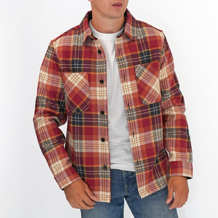 M&S Mens Cotton Rich Check Overshirt Red - Quality Brands Outlet