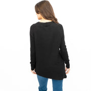 Evans Womens Asymmetric Top Black Longline Crew Neck Long Sleeve Relaxed Fit - Quality Brands Outlet