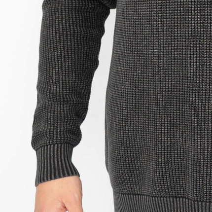 Crew Clothing Mens Jumper Half Zip Chunky Knit Rib Black-Quality Brands Outlet-