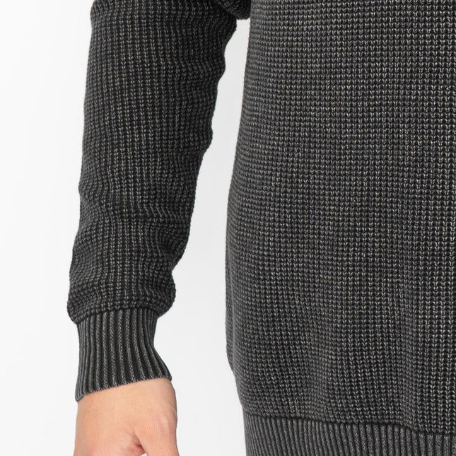 Crew Clothing Mens Jumper Half Zip Chunky Knit Rib Black-Quality Brands Outlet-