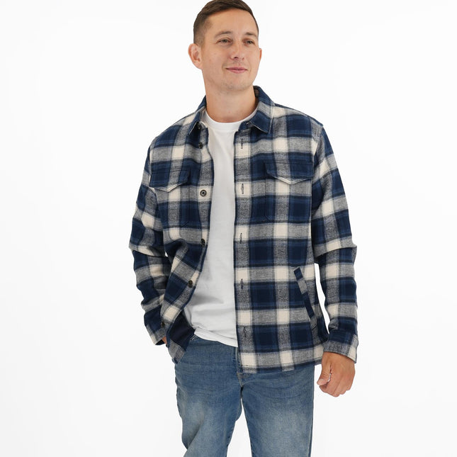 M&S Mens Cotton Rich Check Double Faced Overshirt Blue-Quality Brands Outlet-