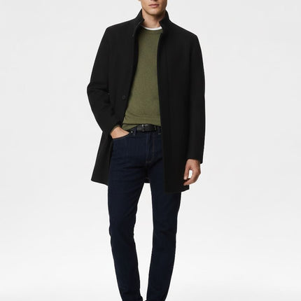 M&S Mens Funnel Neck Coat Navy - Quality Brands Outlet