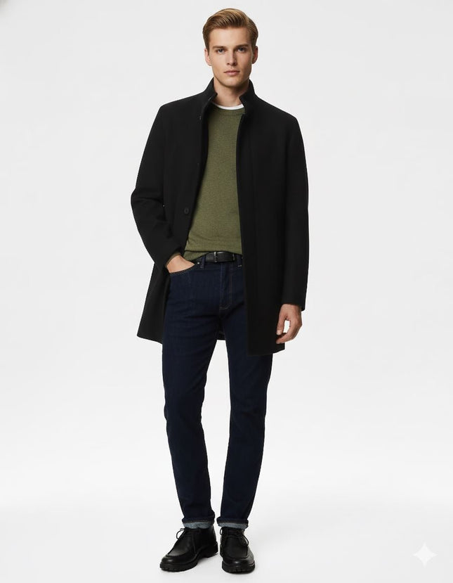 M&S Mens Funnel Neck Coat Navy-Quality Brands Outlet-
