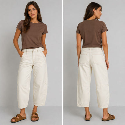 M&S Per Una Cropped Barrel Leg Jean Ecru