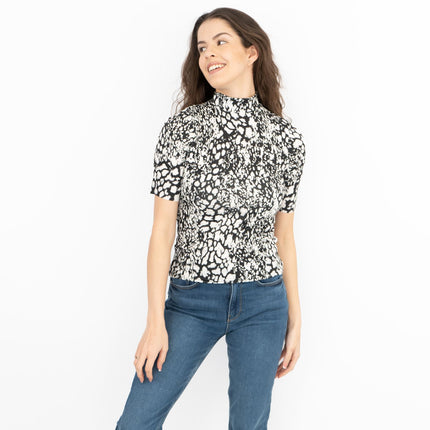 Karen Millen Black and White Print Short Sleeve Tops-Quality Brands Outlet-