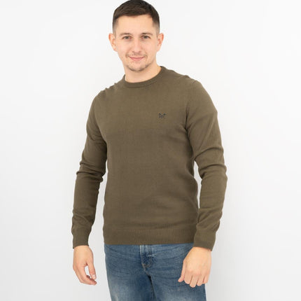 Crew Clothing Mens Knitted Jumper Long Sleeve Khaki Green-Quality Brands Outlet-