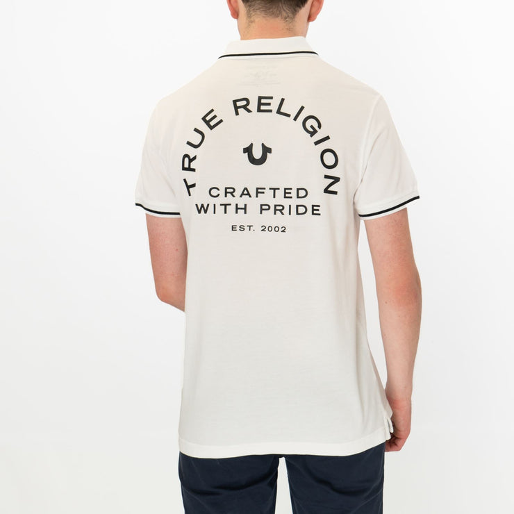 True Religion Men White Polo Shirt Short Sleeve Lightweight Button-Up Summer Tops