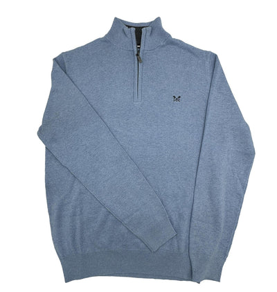 Crew Clothing Mens Knitted Jumper Long Sleeve Half Zip Light Blue - Quality Brands Outlet