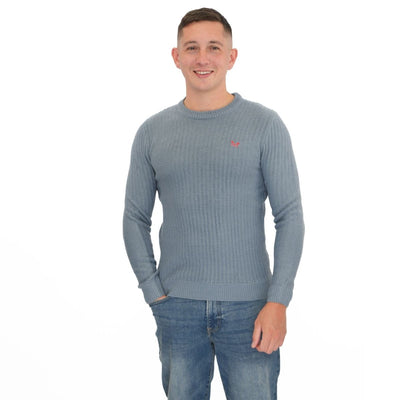 Crew Clothing Mens Jumper Chunky Rib Light Blue - Quality Brands Outlet