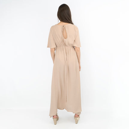 Boohoo Beige Cap Short Sleeve A-line Flare Maxi Dress-Quality Brands Outlet-