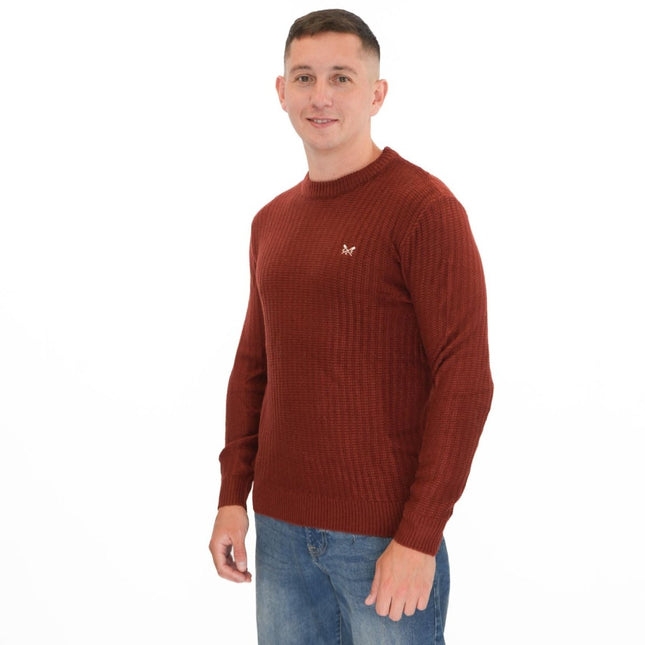 Crew Clothing Mens Jumper Chunky Rib Burgundy-Quality Brands Outlet-