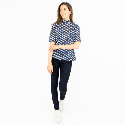 Karen Millen Womens T-Shirt Blue Geometric Summer - Quality Brands Outlet