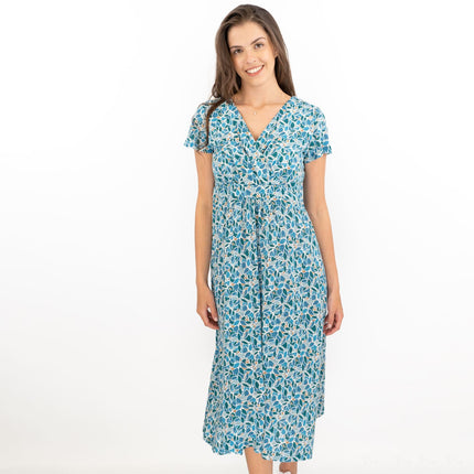 Seasalt Chapelle Blue Floral Short Sleeve Jersey Midi Dress-Quality Brands Outlet-