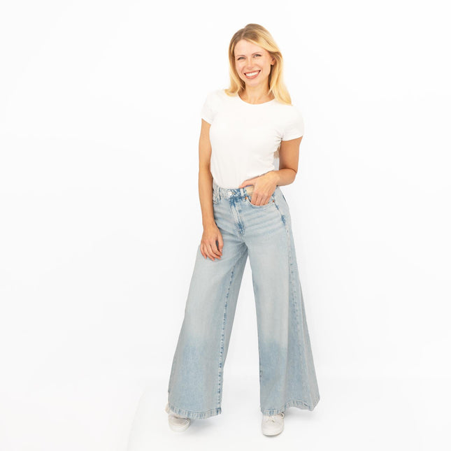 M&S Palazzo Jeans Wide Leg Lyocell Cotton Light Indigo Blue