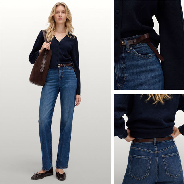 M&S Jeans High Rise Slim Dark Indigo Stretch Denim