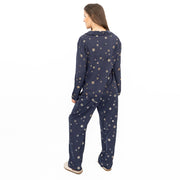 M&S Navy Star Print Long Sleeve Pyjama Set for Women Christmas PJs Loungewear with Eye Mask - Quality Brands Outlet