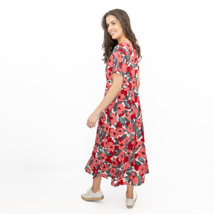 Seasalt Pink Birch Leaf Floral Short Sleeve Midi Dress-Quality Brands Outlet-