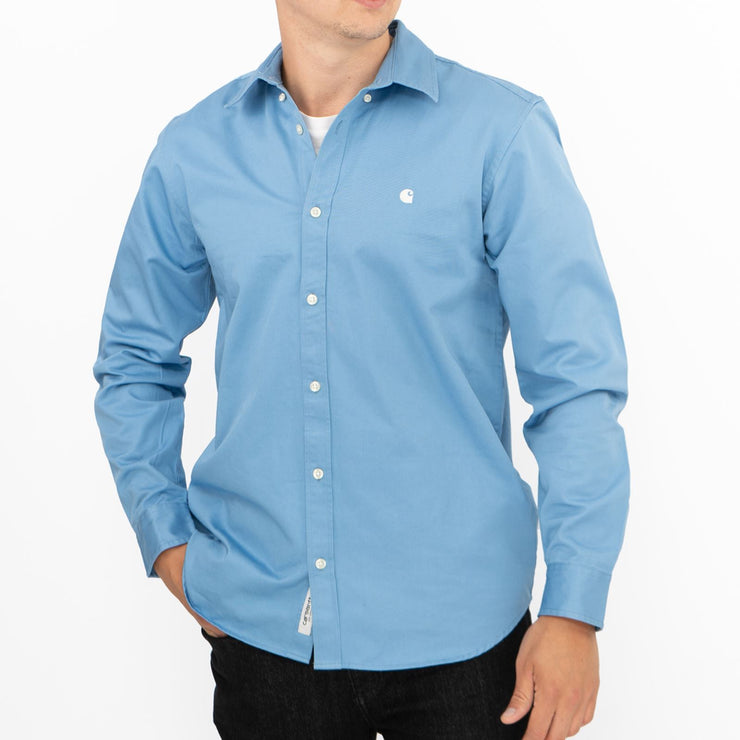 Carhartt WIP Mens Shirt Long Sleeve Madison Blue Button-Up Tops