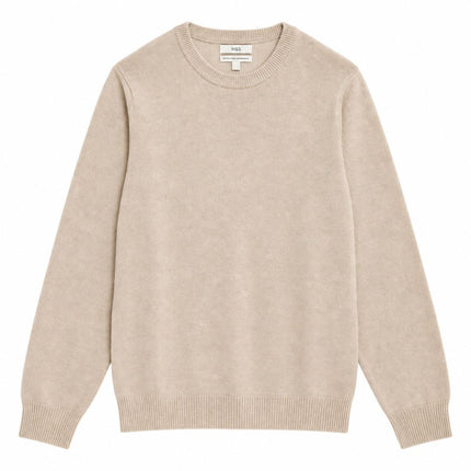 Mens Jumpers Pure Extra Fine Lambswool Crew Neck Jumper – Ecru-Quality Brands Outlet-