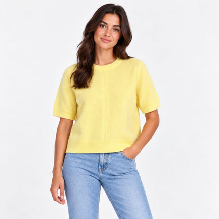 Womens Knit Tops Yellow Half Sleeve Crew Neck Jumper-Quality Brands Outlet-