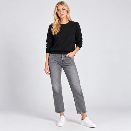 Womens Jumpers Cotton Crew Neck Knit Tops - Black
