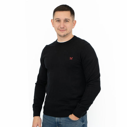 Crew Clothing Mens Knitted Jumper Long Sleeve Black-Quality Brands Outlet-