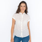 White Stuff White Embroidered Shirt Short Sleeve Tops