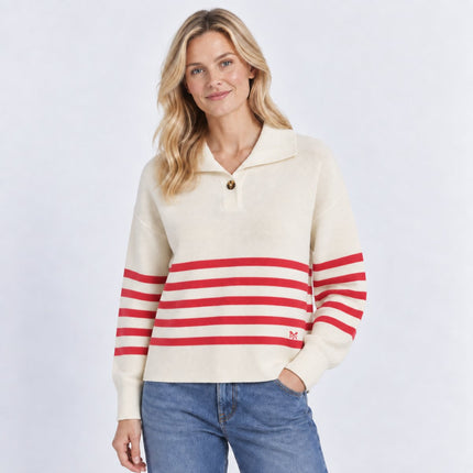 Womens Jumpers Collar Detail Stripe Knit Tops – Red-Quality Brands Outlet-