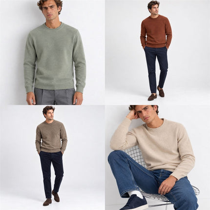 Mens Jumpers Ultimate Lambswool Crew Neck Jumper - Stone Beige-Quality Brands Outlet-