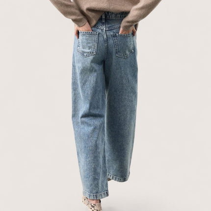 M&S Autograph High Waisted Wide Leg Jeans Indigo Cotton Lyocell - Quality Brands Outlet