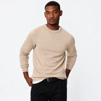 Mens Jumpers Pure Extra Fine Lambswool Crew Neck Jumper – Ecru-Quality Brands Outlet-