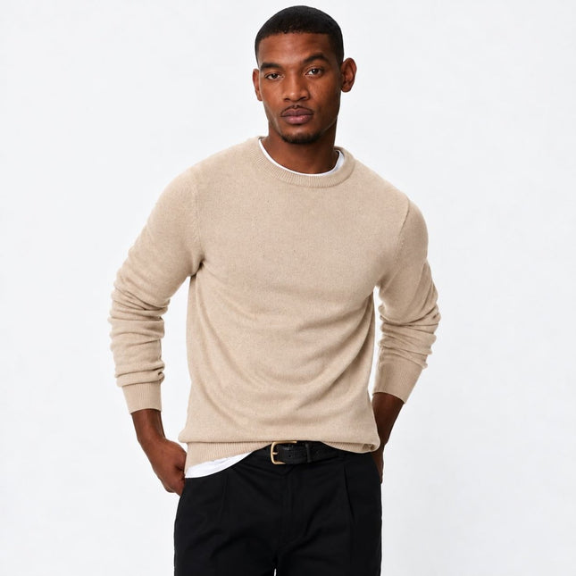 Mens Jumpers Pure Extra Fine Lambswool Crew Neck Jumper – Ecru-Quality Brands Outlet-