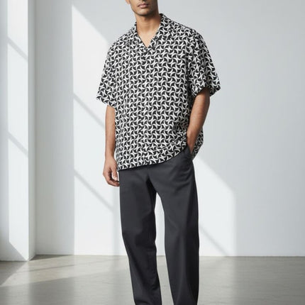 Mens Shirts Short Sleeve Navy Geo Print - Quality Brands Outlet