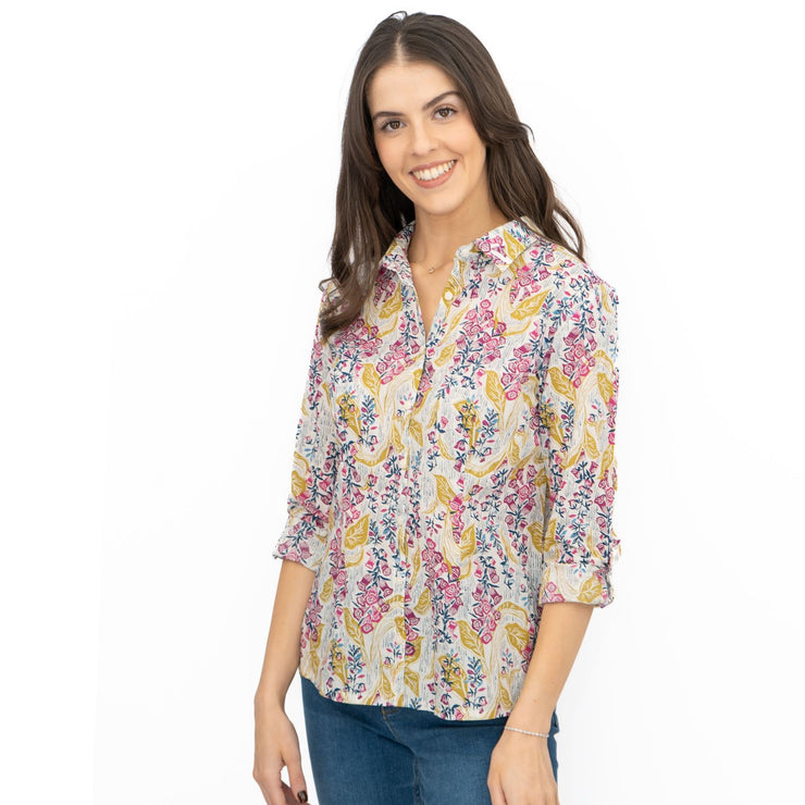 Seasalt Larissa Shirt Top Lino Foxglove Chalk Print - Quality Brands Outlet