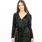 Velvet Sequin Wrap Midi Dress Sparkle Green - Quality Brands Outlet