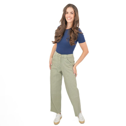 M&S Khaki Straight Leg Trousers Stretch Cotton Rich Relaxed Utility - Quality Brands Outlet