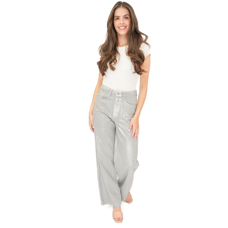 M&S Silver Metallic Wide Leg Jeans