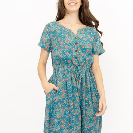 Seasalt Teal True Note Painted Rose Midi Dress-Quality Brands Outlet-