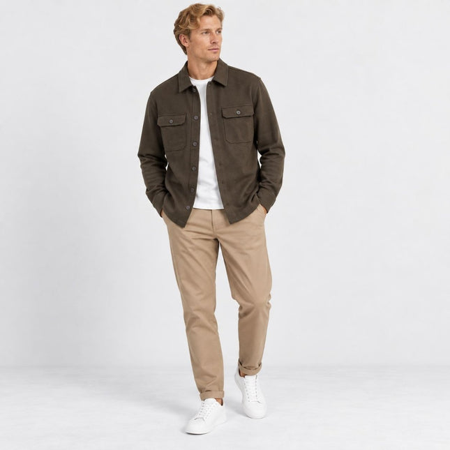 Mens Shirts Long Sleeve Herringbone Overshirt – Chocolate-Quality Brands Outlet-