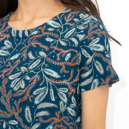 Seasalt Teal Green Line Strokes Floral Short Sleeve Midi Dress-Quality Brands Outlet-